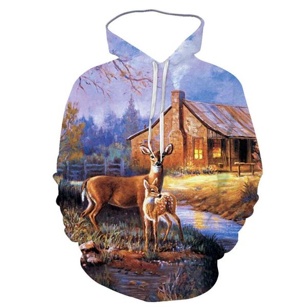 

men's hoodies & sweatshirts 3d printing deer fashion men women tracksuits crewneck plus size s-7xl harajuku, Black