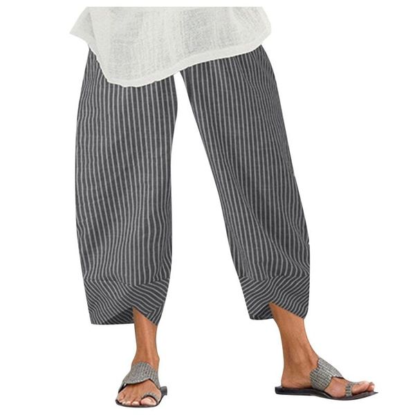 

women's pants & capris women harem vintage printed cotton linen wide leg trousers summer casual pocket pantalon elastic waist loose cro, Black;white