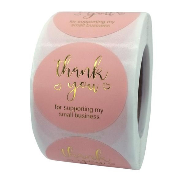 

gift wrap thank you stickers roll 500pcs 1.5inch gold foil labels for business pink