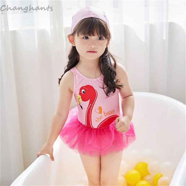 

one-piece suits model girls one piece swimsuit pink with flamingo print baby swimwear kids bathing wear child sandy beach swimming suit