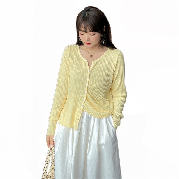 

plus size v-neck sweater women summer fat mm loose thin long sleeves solid color slim cardigan female lr1215 210531, Black;brown