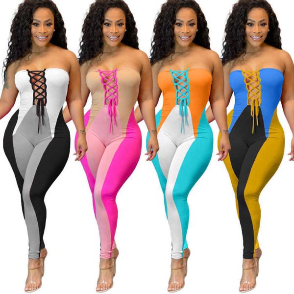 

womens jumpsuit designer fashion casual positioning printing splicing bra strap onesies slim bandage breast wrap trousers rompers, Black;white
