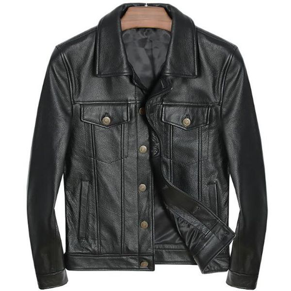 

men's leather & faux 2021 classic style motorcycling genuine jackets men slim male motor sheepskin jacket clothes plus size 5xl 6xl, Black