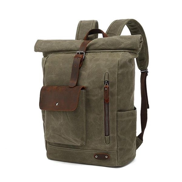 

roll waxed canvas daypacks for men large capacity rucksacks big retro backpacks mochilas backpack