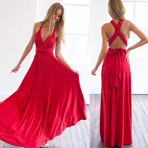 Сексуальное красное платье Женщины Multiway Wrap Convertible Boho Maxi Женский клуб Bandage ES Bridesmaids Infinity Long Robe 210526