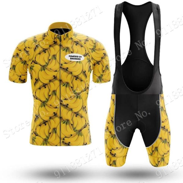 

racing sets powered by bananas 2021 cycling jersey set summer clothing mens road bike shirts suit bicycle bib shorts mtb ropa ciclismo, Black;blue