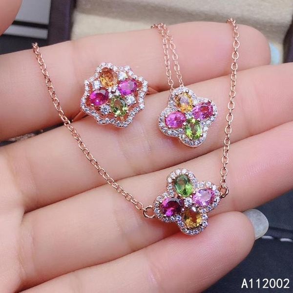 

fine jewelry natural tourmaline 925 sterling silver women pendant necklace ring hand bracelet set support test luxury bracelet, earrings &, Black