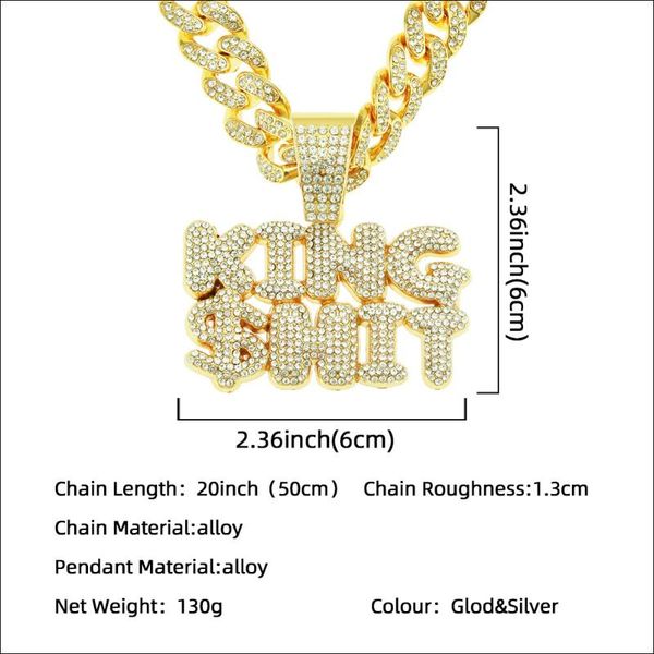 

bangle cool fashion full diamond splicing english letter pendant necklace men's domineering street cuban chain, Black