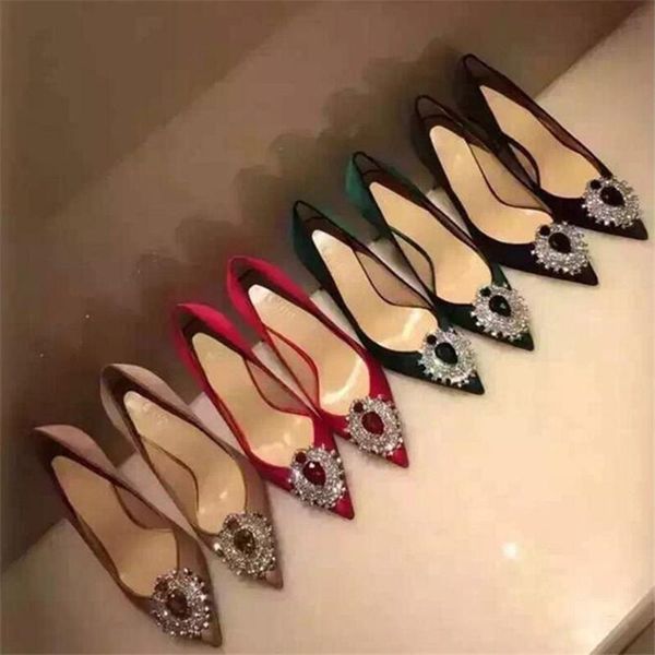 

dress shoes pointed toe woman big diamond high heel bride crystal wedding red black green pink jeweled ladies