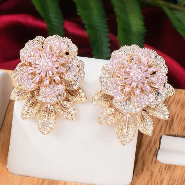 

dangle & chandelier luxury shiny bloom flower earrings for women wedding party dubai bridal fashion jewelry high quality, Silver
