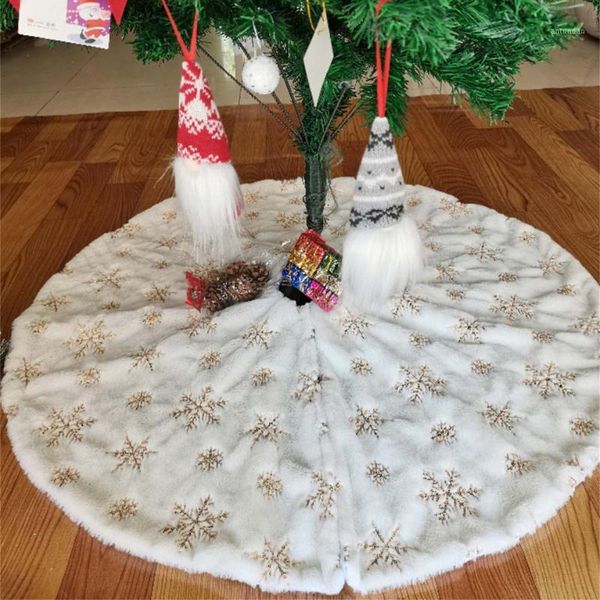 

christmas decorations tree skirt white plush mat faux fur golden snowflake xmas for home floor decor family party ornament