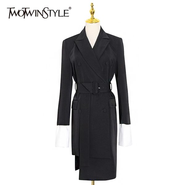 

elegant black dress women notched long sleeve high waist with sashes dresses female summer fashion 210520, Black;gray