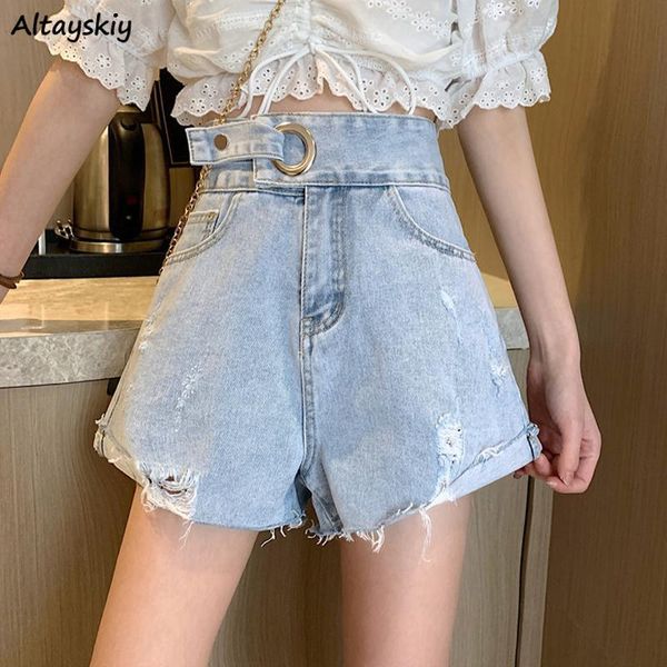 

women's shorts women high waist hole abdomen stylish daily creativity chic korean style all-match summer ladies trousers denim, White;black