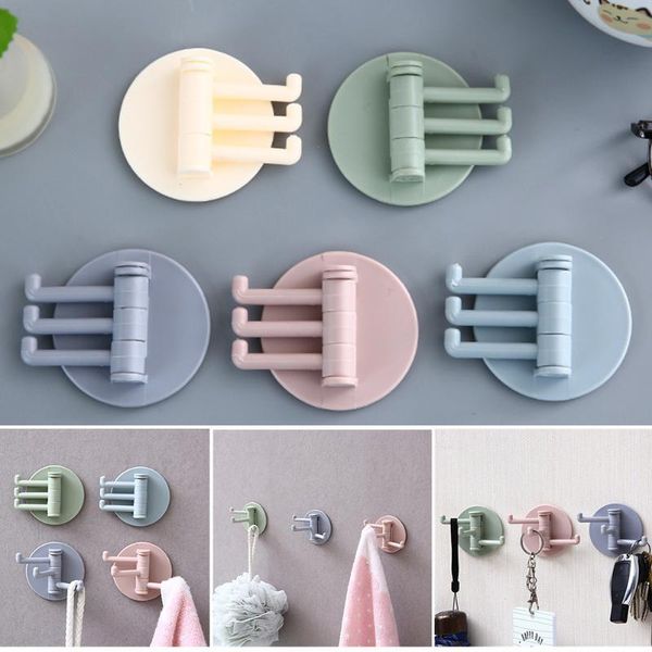 

hooks & rails seamless non-perforated round plastic rotatable bathroom branch hook kitchen triple sticky accessories