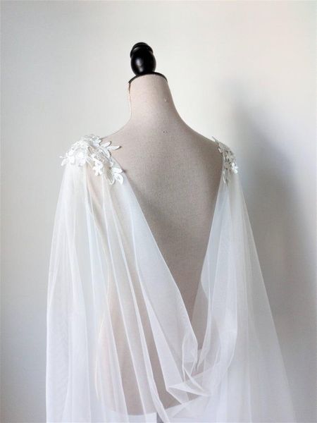 Avvolge Giacche Mantello da sposa in tulle avorio, Cape Veil Viking Pagan Alternative Cape, Mantello di pizzo