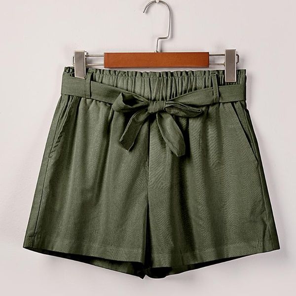 

summer casual shorts women elastic waist lady pure color soft cotton linen loose pocket home plus size trousers #6.12 women's, White;black