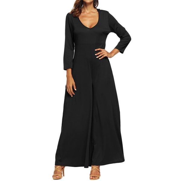 

women's jumpsuits & rompers casual women jumpsuit v neck romper short sleeve wide leg pants vintage solid party overalls rommers chifav, Black;white