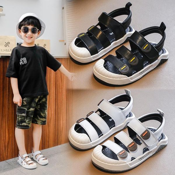 

sandals the first layer of leather boys 2021 summer children's casual girls shoes genuine beach, Black;red