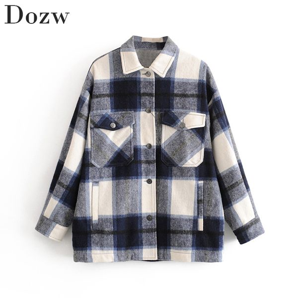 

women casual plaid blouse shirt pockets batwing long sleeve fashion shirt female spring turn down collar ladies ropa mujer 210414, White
