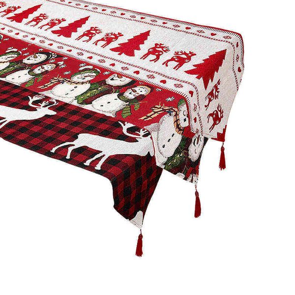 33x177 cm Runner da tavola natalizio in cotone e lino tessuto ricamato pupazzo di neve alce albero copritavolo tovaglia per la casa decorazioni natalizie 211117