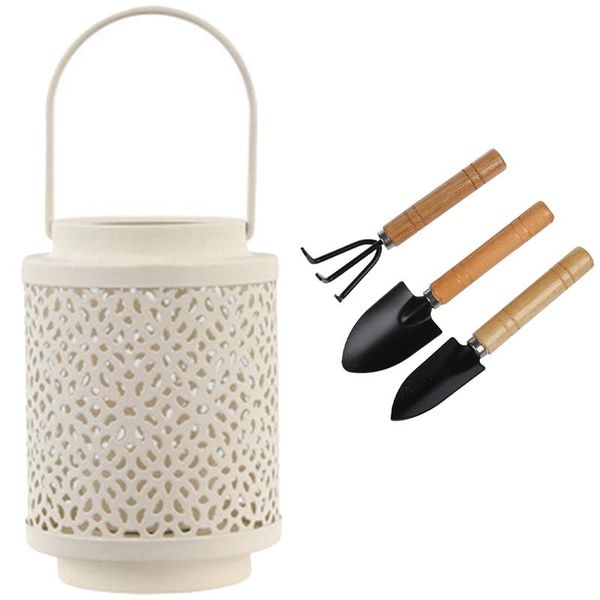 

candle holders 3 pcs hollow out doublet shovel beaker handle gardening tools & 1 wrought iron holder