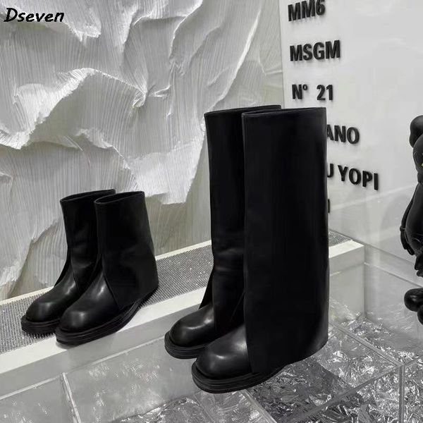 

boots fashion pants women 2021 trend round toe knight ladies shoes ins, Black