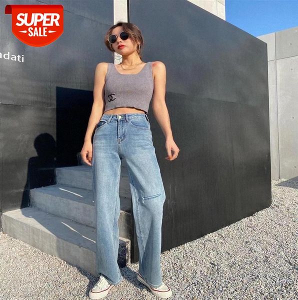 

110124 women's wide leg jeans high waist hole loose and thin light blue mopping pants #vk33, Black;gray