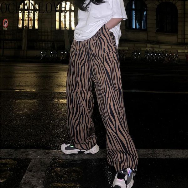 

women's pants & capris oceanlove harajuku zebra striped women streetwear ins fashion pantalon femme spring 2021 bf trousers high waist, Black;white