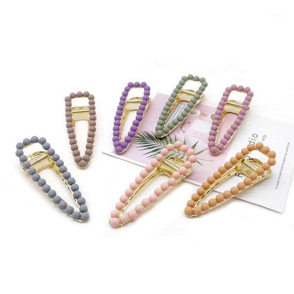 

korean frosted pearl hairpin girl fashion side clip candy color hollow bangs barrettes simple headdress hair accessories1