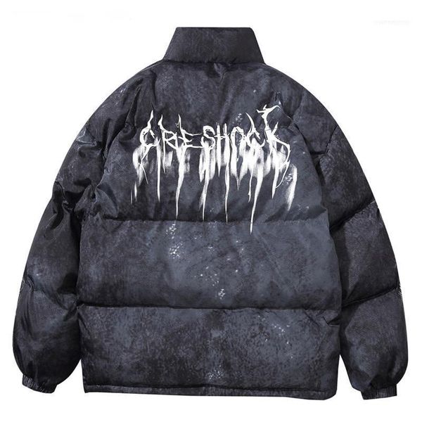 

men's down & parkas tie dye graffiti jacket parka men hip hop oversize padded coat streetwear cotton harajuku winter outwear men1, Black