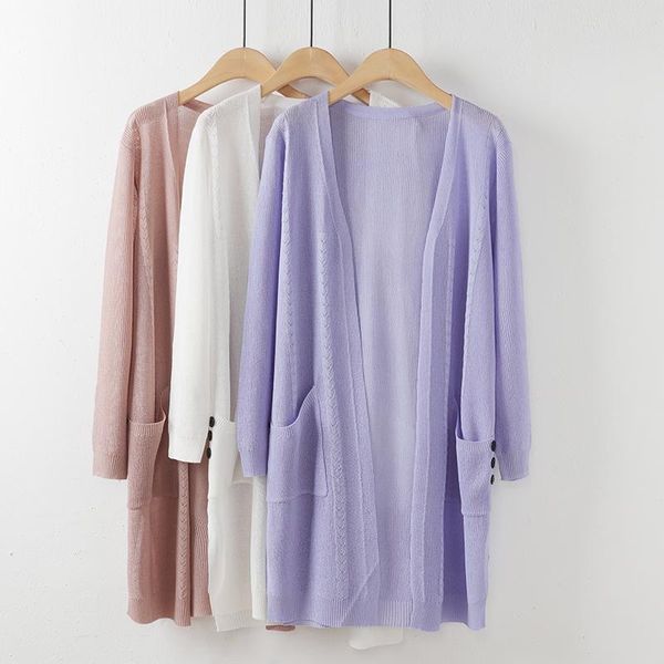 

women's knits & tees lightweight knitted solid women sweater cardigan autumn 2021 straight elegant casual beach style female outwear, White
