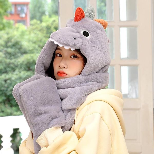

hats, scarves & gloves sets 3 in 1 women winter warm soft thickening hood scarf snood pocket hats fashion hooded srarves hat glove piece, Blue;gray
