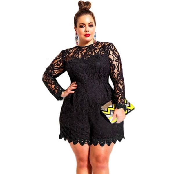 

work dresses summer elegant jumpsuit bodysuit plus size jumpsuits and rompers for women slim overalls o-neck long sleeve lace romp, White;black