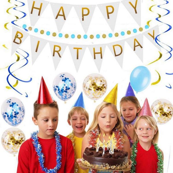 

party decoration 34 pcs balloon its a boy girl shower banners flags pink blue confetti latex balloons birthday decorations