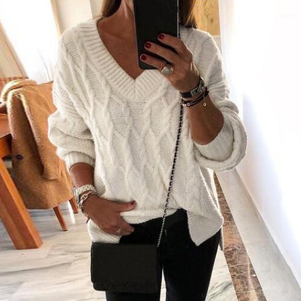 

fashion sweater women v-neck weaving knitted female elastic cuff elegant loose casual autumn mujer women's sweaters, White;black