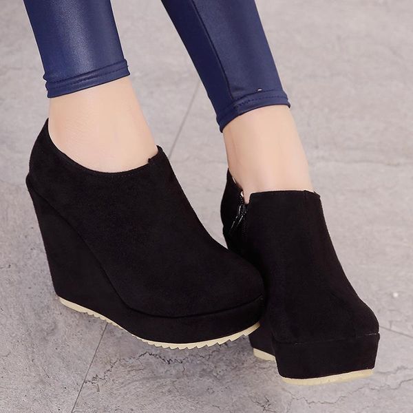 

boots slope heel woman 43 41 42 shoes waterproof platform bottom zipper, Black