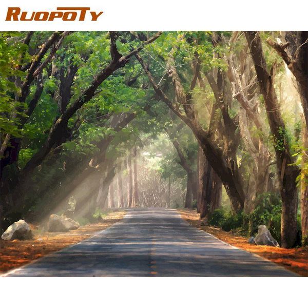 

paintings ruopoty frame road landscape diy painting by numbers modern wall art hand painted oil for decor