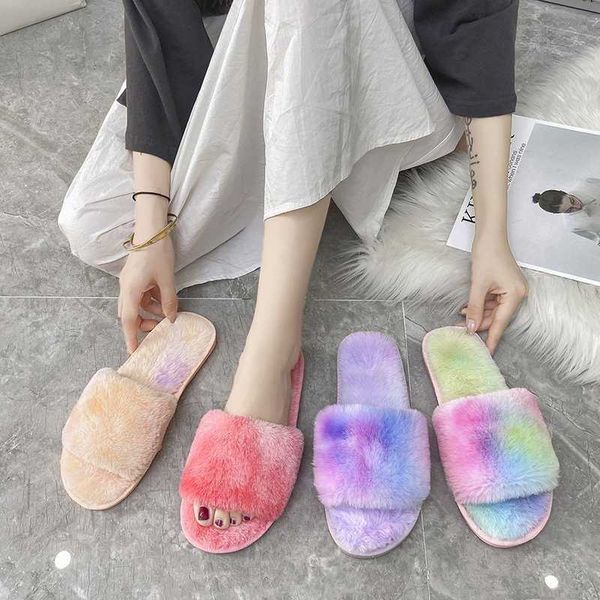 

new colorful plush slippers in autumn and winter of 2021, Black