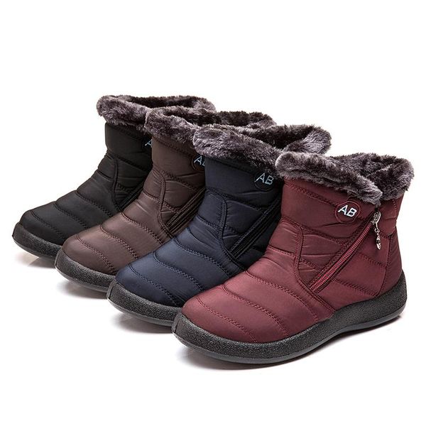 

boots women waterproof snow female plush winter warm ankle botas mujer shoes woman plus size 35-43, Black