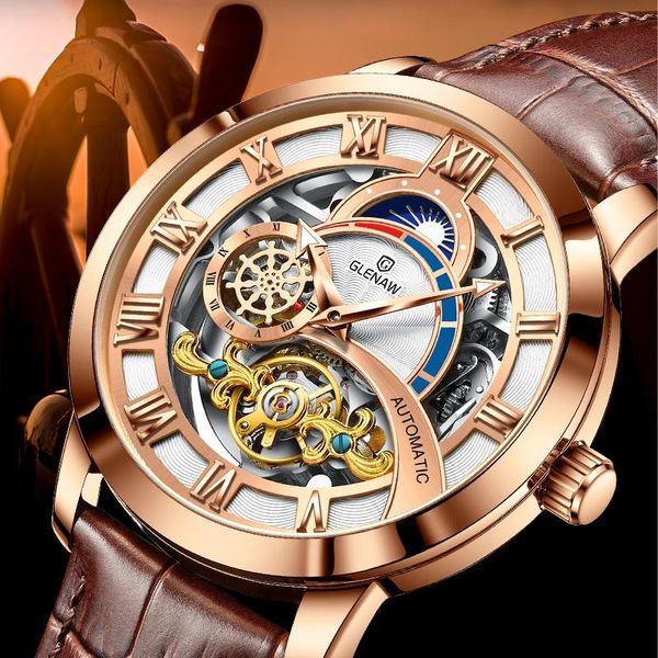 

wristwatches fashion watch brand 2021 male concept transparent design automatic mechanical men casual clock montre homme, Slivery;brown