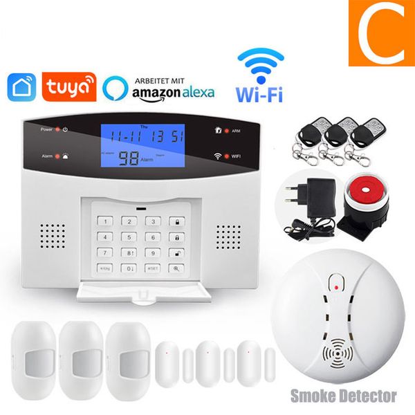 

tuya smart home wifi gsm alarm system 433mhz wireless wired detector pstn security english/russian/spanish/france/italian