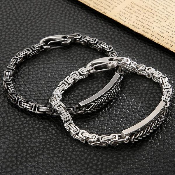 

link, chain men's silver color stainless steel link bracelets homme soild thick metal retro style armband viking punk biker jewelry gif, Black