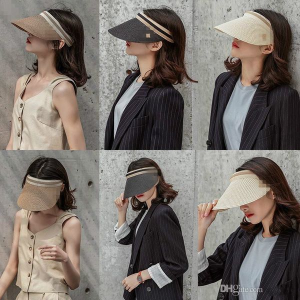 

wholesale summer straw visor cap bee sun cap beach cap hat for men womenfamily look, Blue;gray