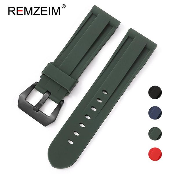 

watch bands remzeim watchband 22mm 24mm 26mm silicone sport strap men women replecement band rubber bracelet stainless buckle, Black;brown