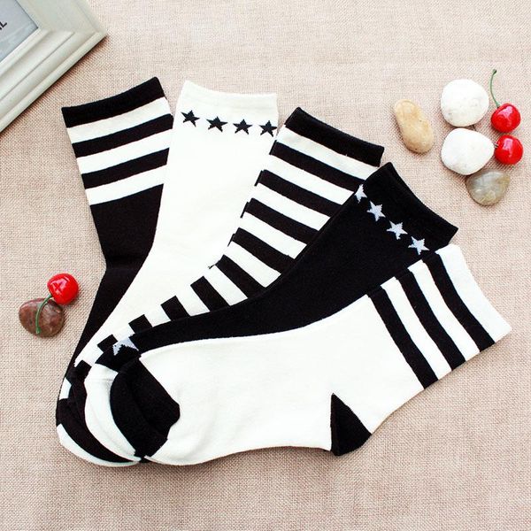 

sports socks 5 pairs/lot woman cotton classic black white girls stripe creative winter thick warm