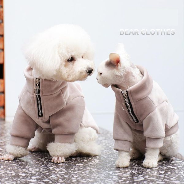 

autumn winter solid color zipper closure warm two-legged dog sweater pet clothes skin friendly dogs cats hoodies apparel