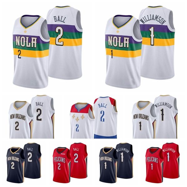 

2021 men basketball jerseys lonzo 2 ball zion 1 williamson red high quality, Black