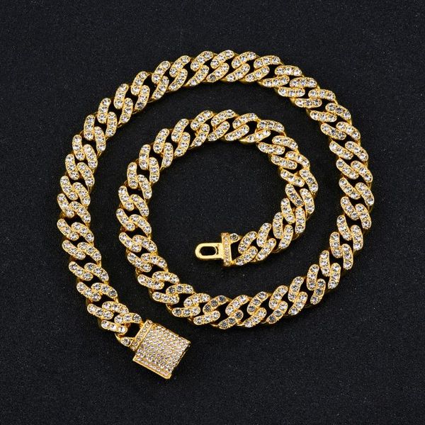 

chains 11mm hip hop necklaces iced out bling rhinestone miami cuban chain gold silver color necklace bracelet set for men women jewelry