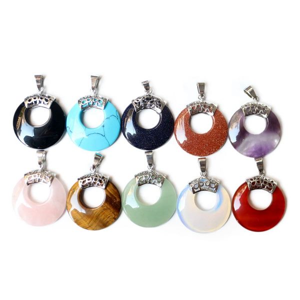 

wholesale natural stone ping buckle nostalgia necklace jewelry simple retro style women men heal crystal leather pendant amethyst rose quart, Silver
