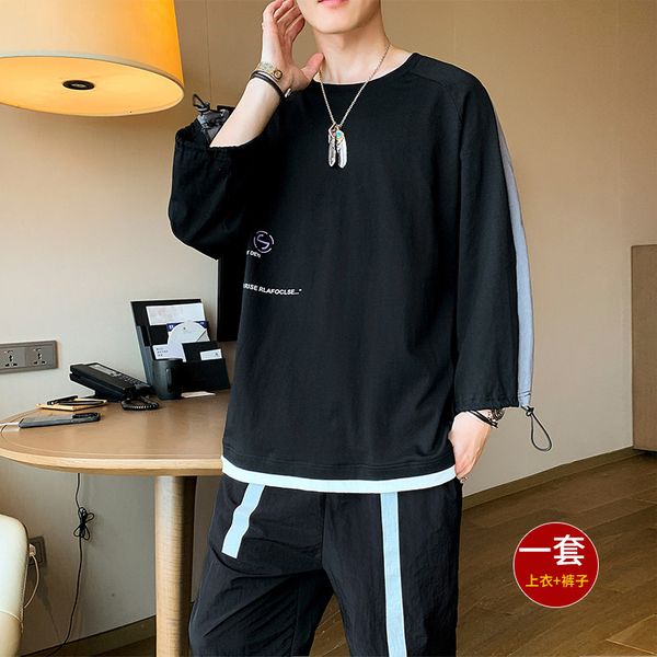 

men's t shirts trendy casual suit 2021 sportswear large two piece long sleeve t-shirt, White;black